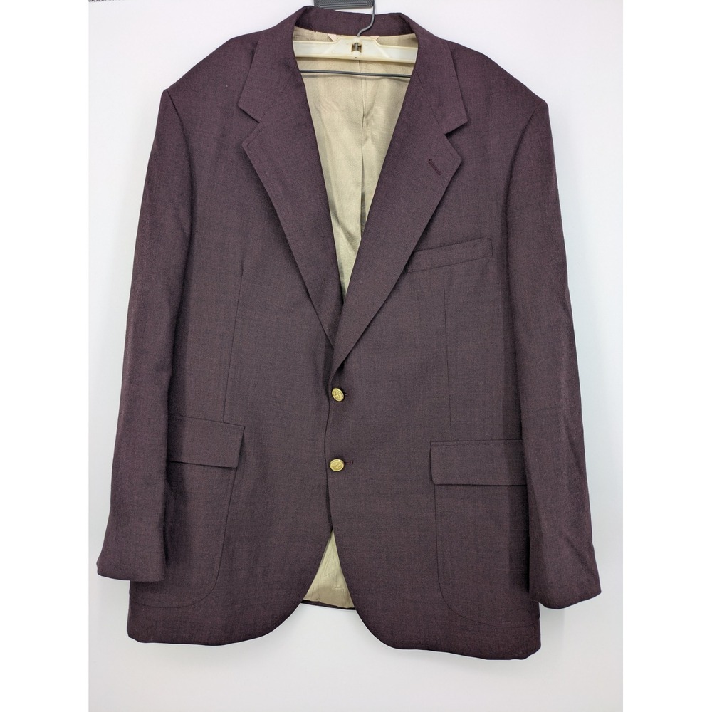 Stafford Blazer Mens 46R Burgundy Wool Blend Gold Crest Button Sport Coat USA
